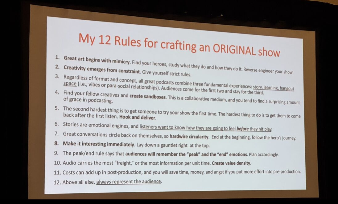 Photo of Michael Osborne's slide: 12 Rules for crafting an ORIGINAL show